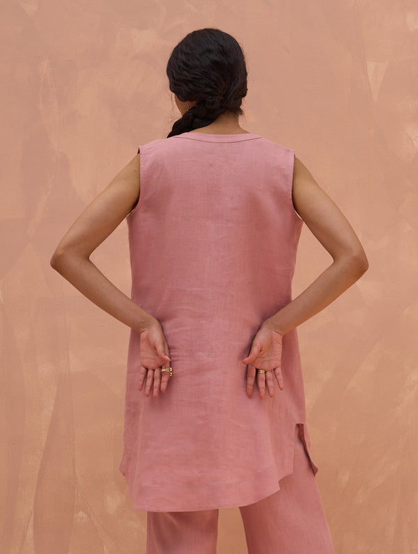 Dia Linen Sleeveless Top - Rose