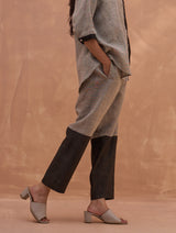 Cara Color-Blocked Linen Pant - Charcoal