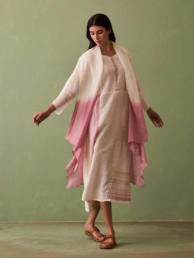 Nia Linen Dress with Overlay - Ivory