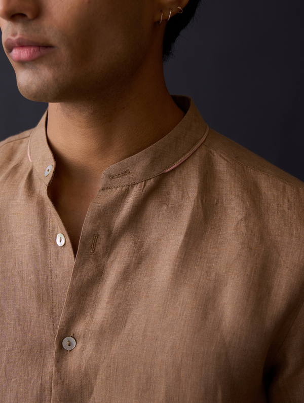 Taro Linen Shirt - Brown