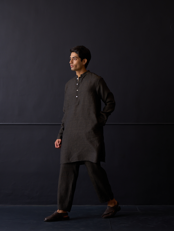 Sid Linen Kurta - Charcoal