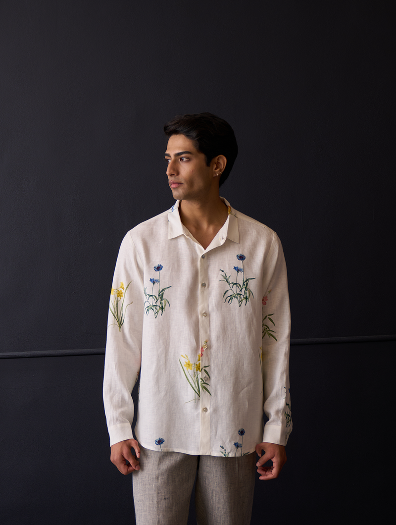 Yori Botanical Linen Shirt - Ivory