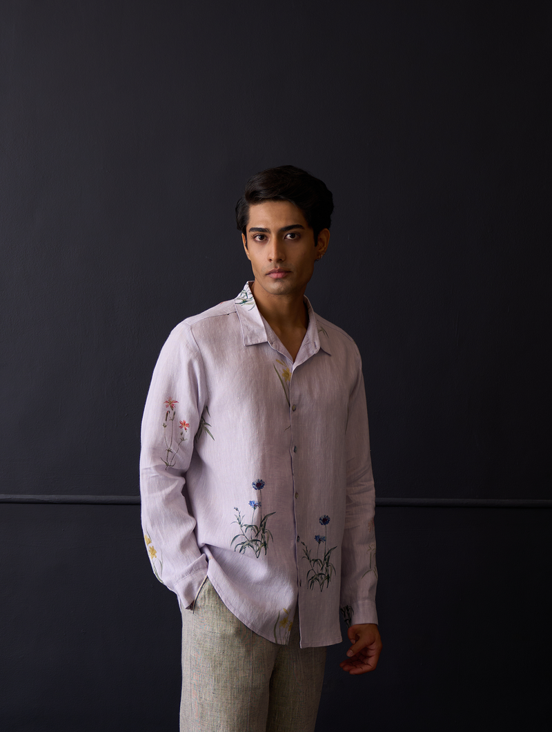 Yori Botanical Linen Shirt - Lilac