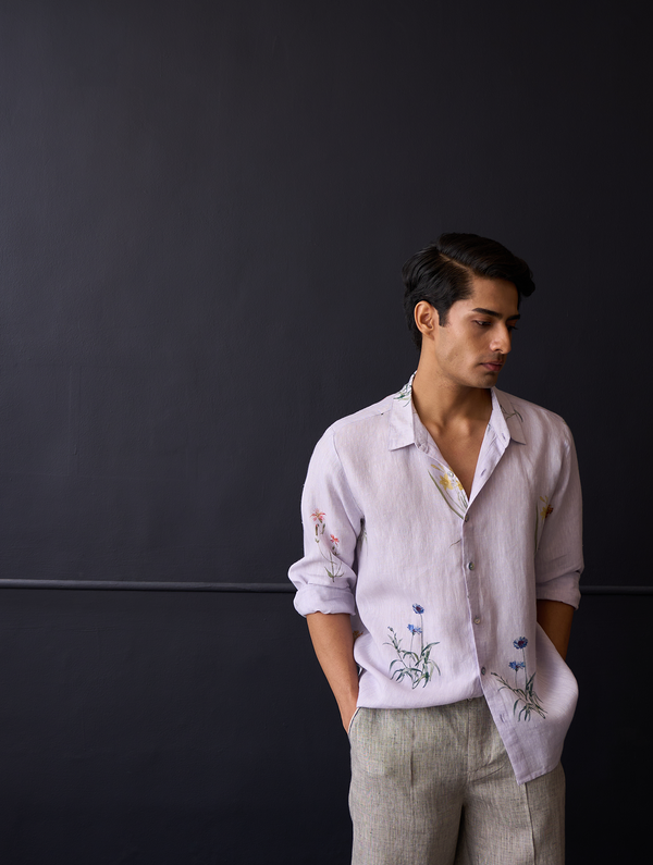 Yori Botanical Linen Shirt - Lilac
