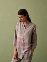 Resa Border Linen Shirt - Ash
