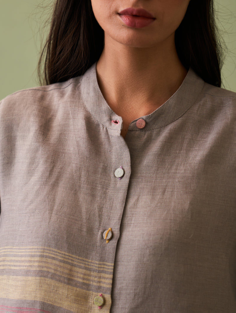 Resa Border Linen Shirt - Ash