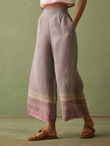 Vana Border Linen Pant - Ash