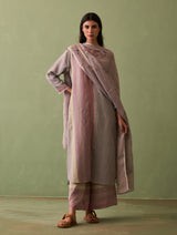 Shaza Border Linen Kurta Set - Ash