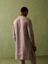 Rin Border Linen Kurta Set - Ash