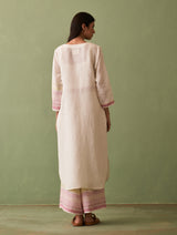 Shaza Border Linen Kurta Set - Ivory
