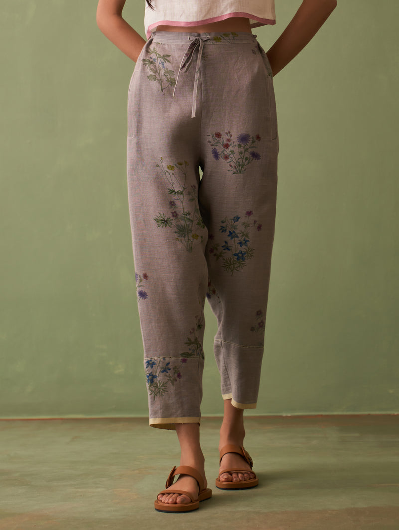 Rina Botanical Kurta Set - Ash