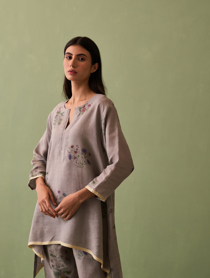 Rina Botanical Kurta - Ash