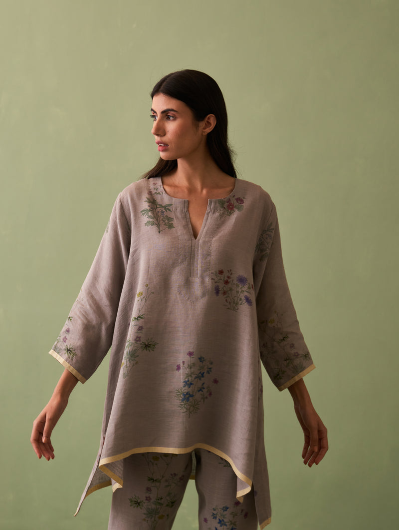 Rina Botanical Kurta Set - Ash