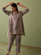 Rina Botanical Kurta Set - Ash