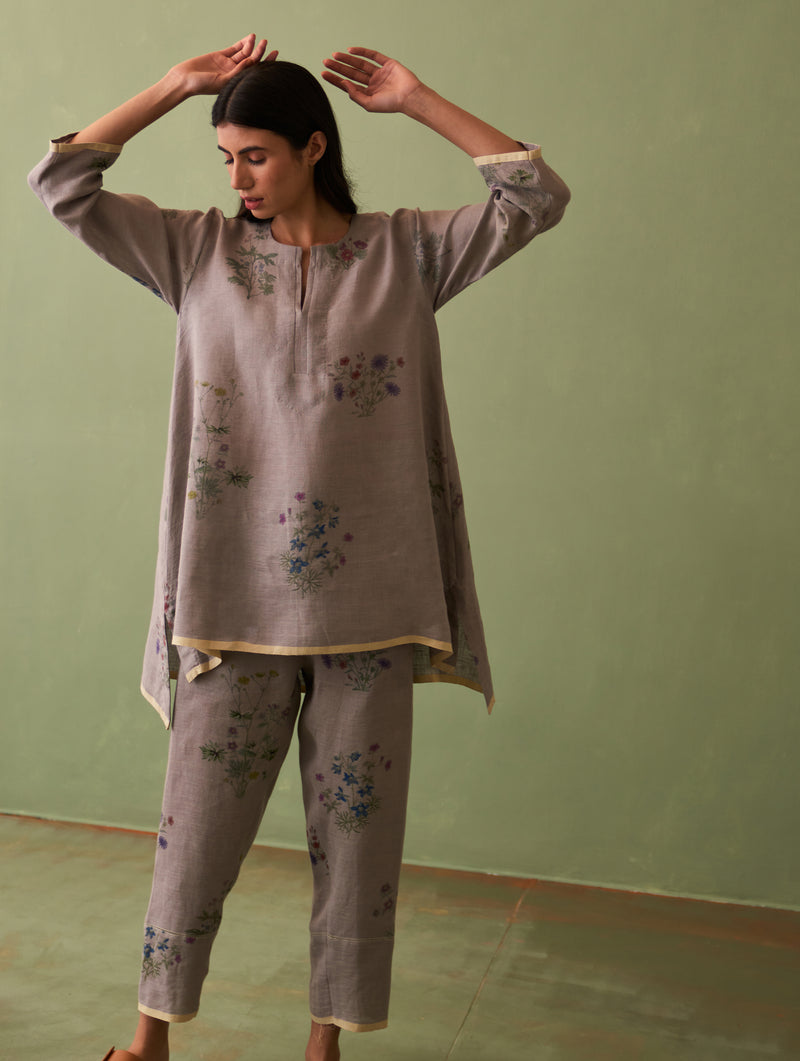 Rina Botanical Kurta Set - Ash