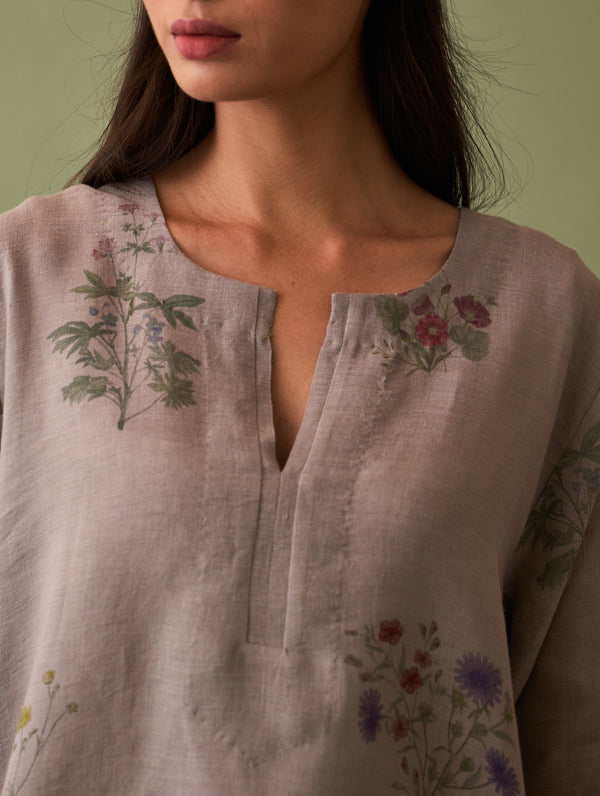Rina Botanical Kurta - Ash