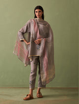 Rina Botanical Kurta Set - Ash