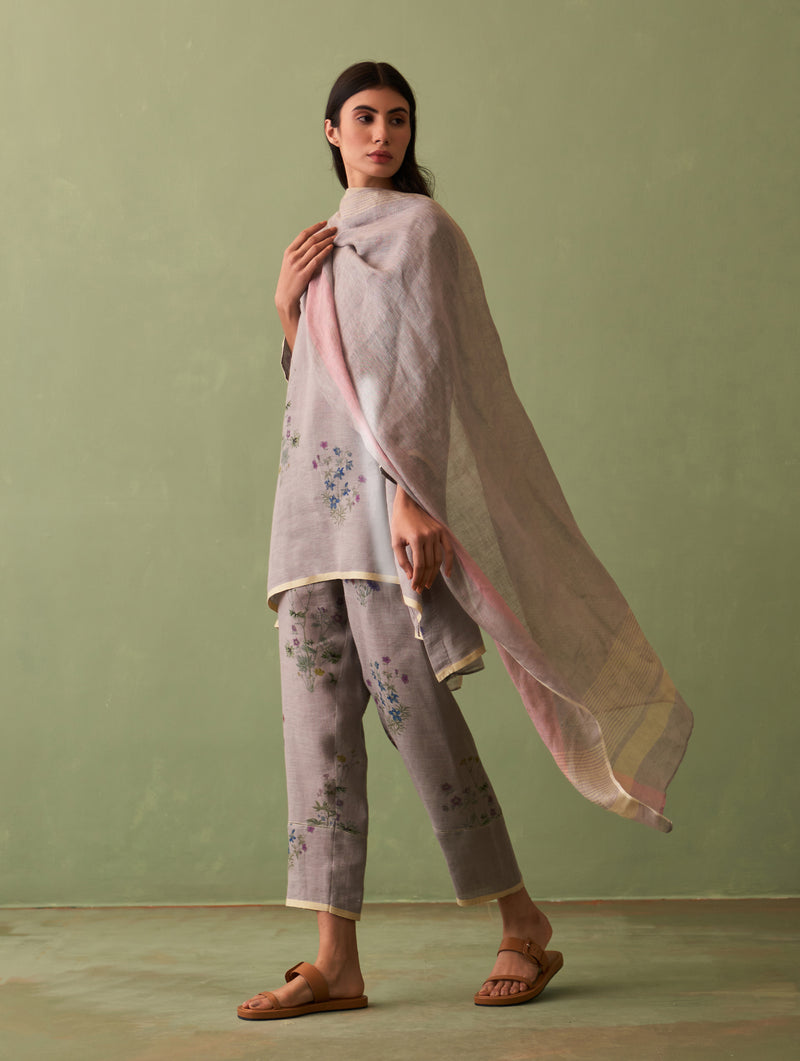 Rina Botanical Kurta Set - Ash