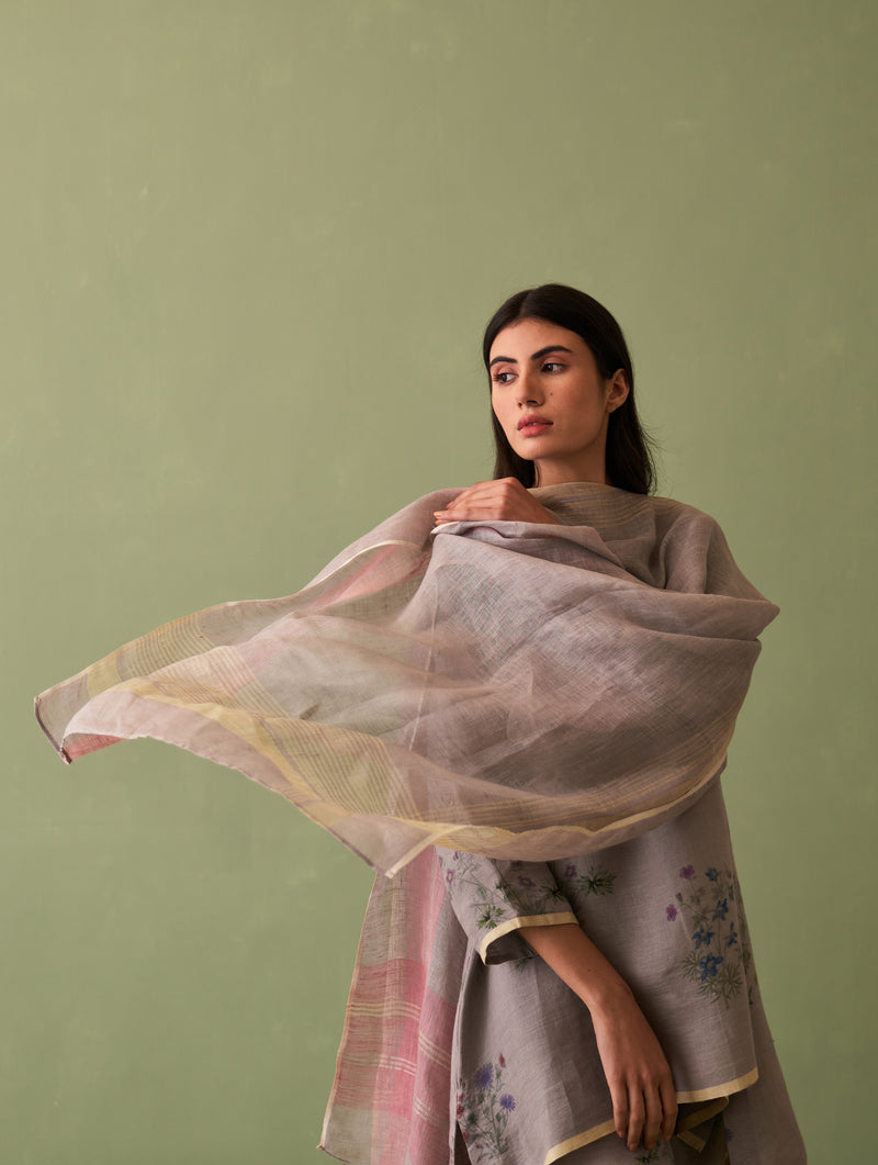 Rina Botanical Kurta Set - Ash