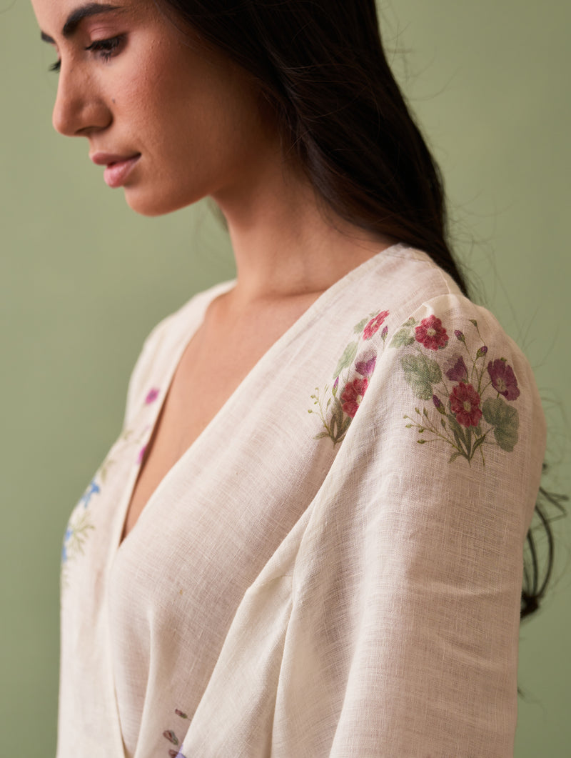 Mika Botanical Wrap Dress - Ivory
