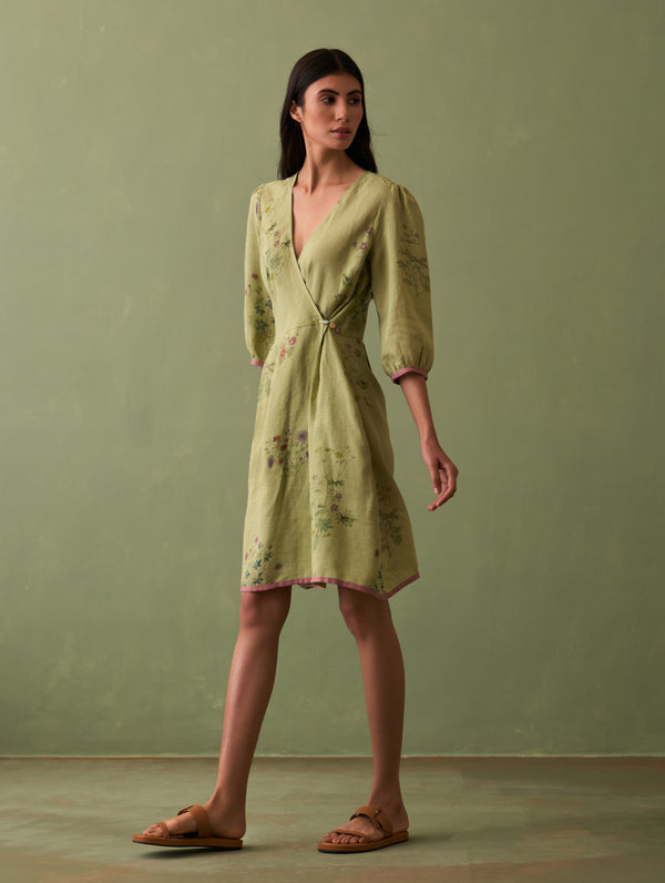 Mika Botanical Wrap Dress - Fern