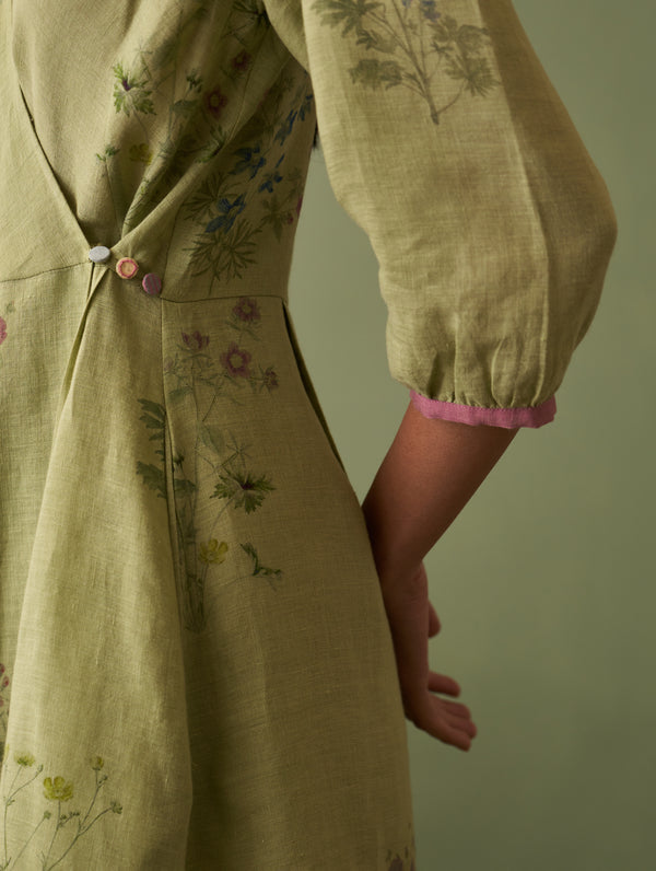 Mika Botanical Wrap Dress - Fern
