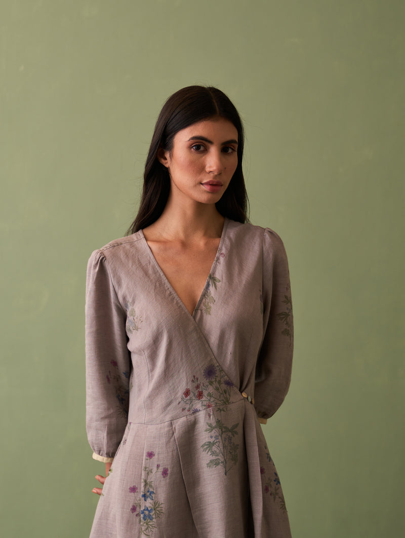 Mika Botanical Wrap Dress - Ash