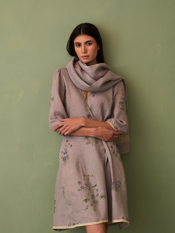 Misa Border Linen Scarf - Ash