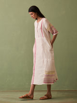 Nia Stripe Linen Dress - Ivory