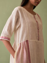 Nia Stripe Linen Dress - Ivory