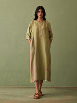 Nia Linen Dress with Overlay - Fern