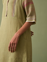 Nia Stripe Linen Dress - Fern