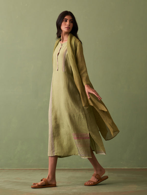 Nia Linen Dress with Overlay - Fern