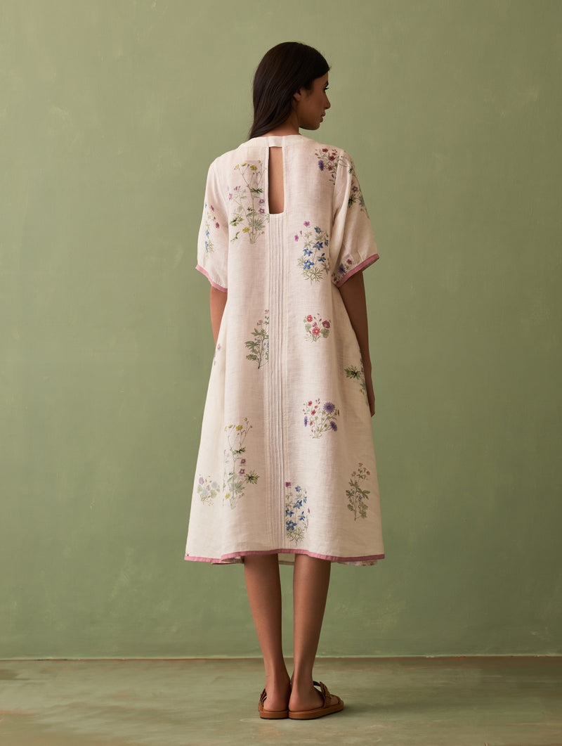 Kanami Botanical Linen Dress - Ivory