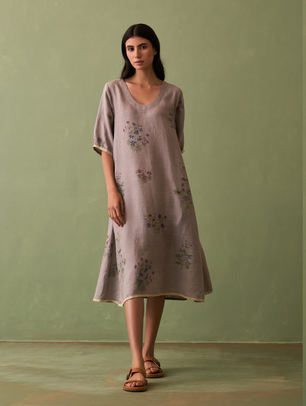 Kanami Botanical Linen Dress - Ash