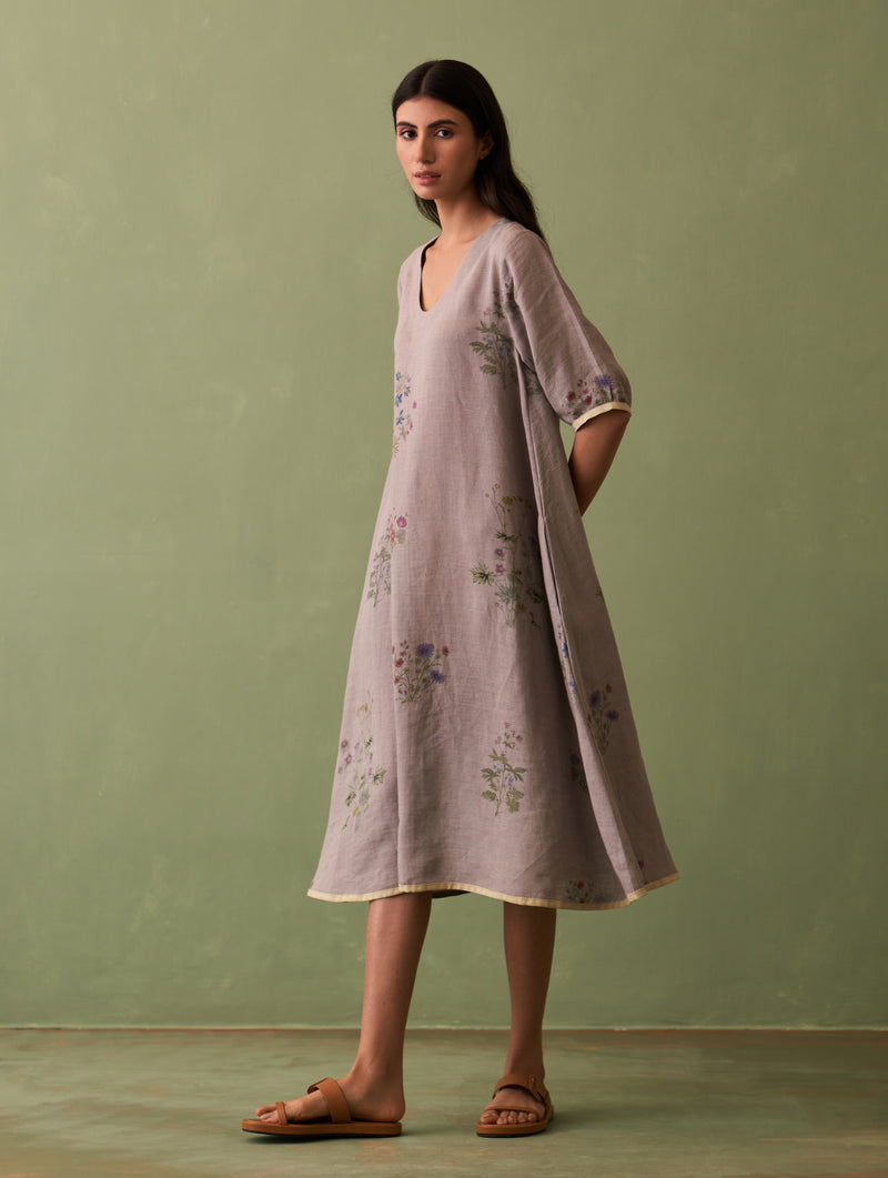 Kanami Botanical Linen Dress - Ash