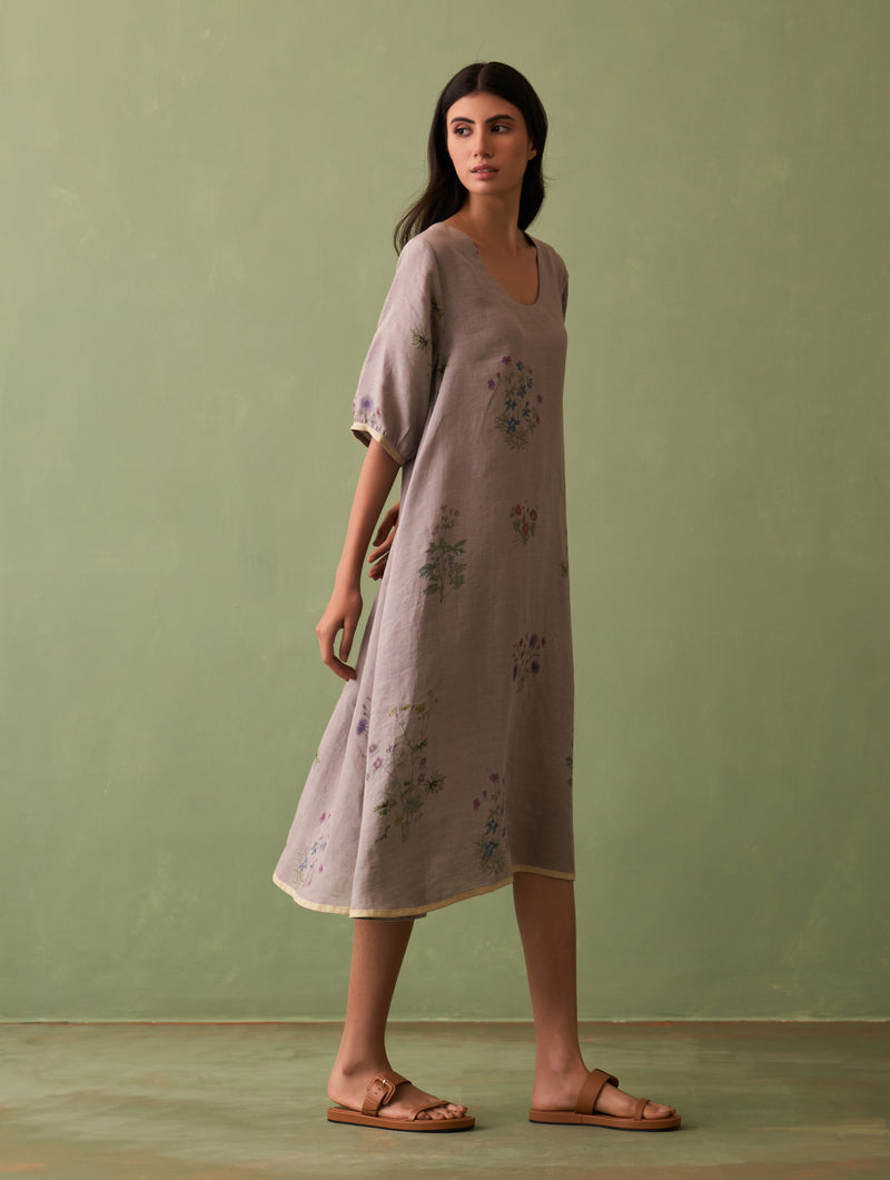 Kanami Botanical Linen Dress - Ash