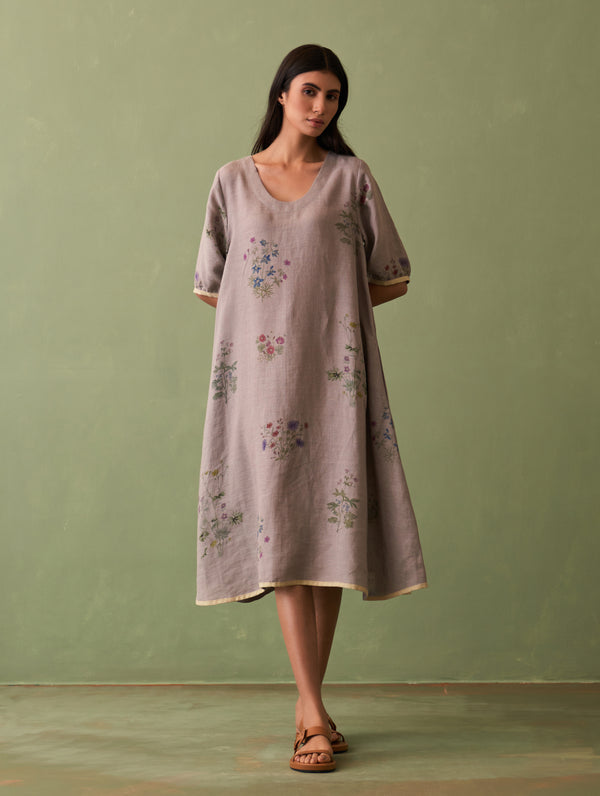 Kanami Botanical Linen Dress - Ash