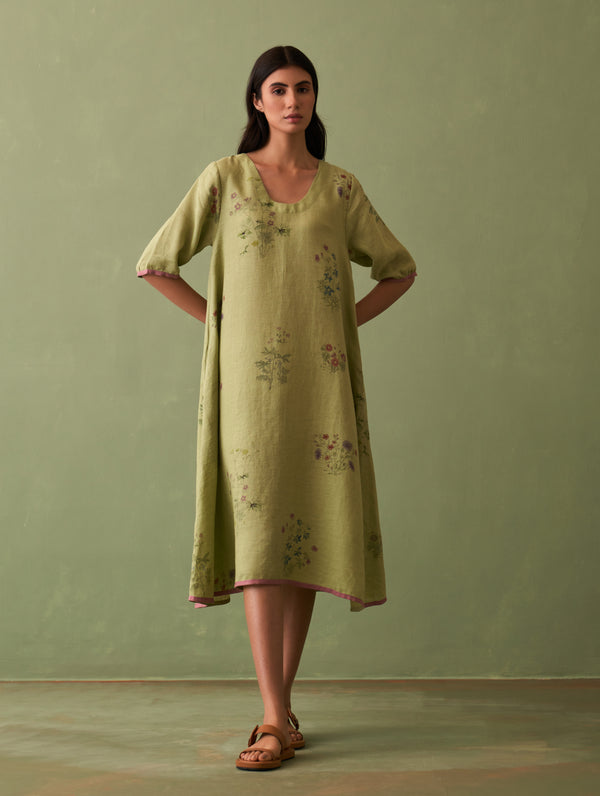 Kanami Botanical Linen Dress - Fern