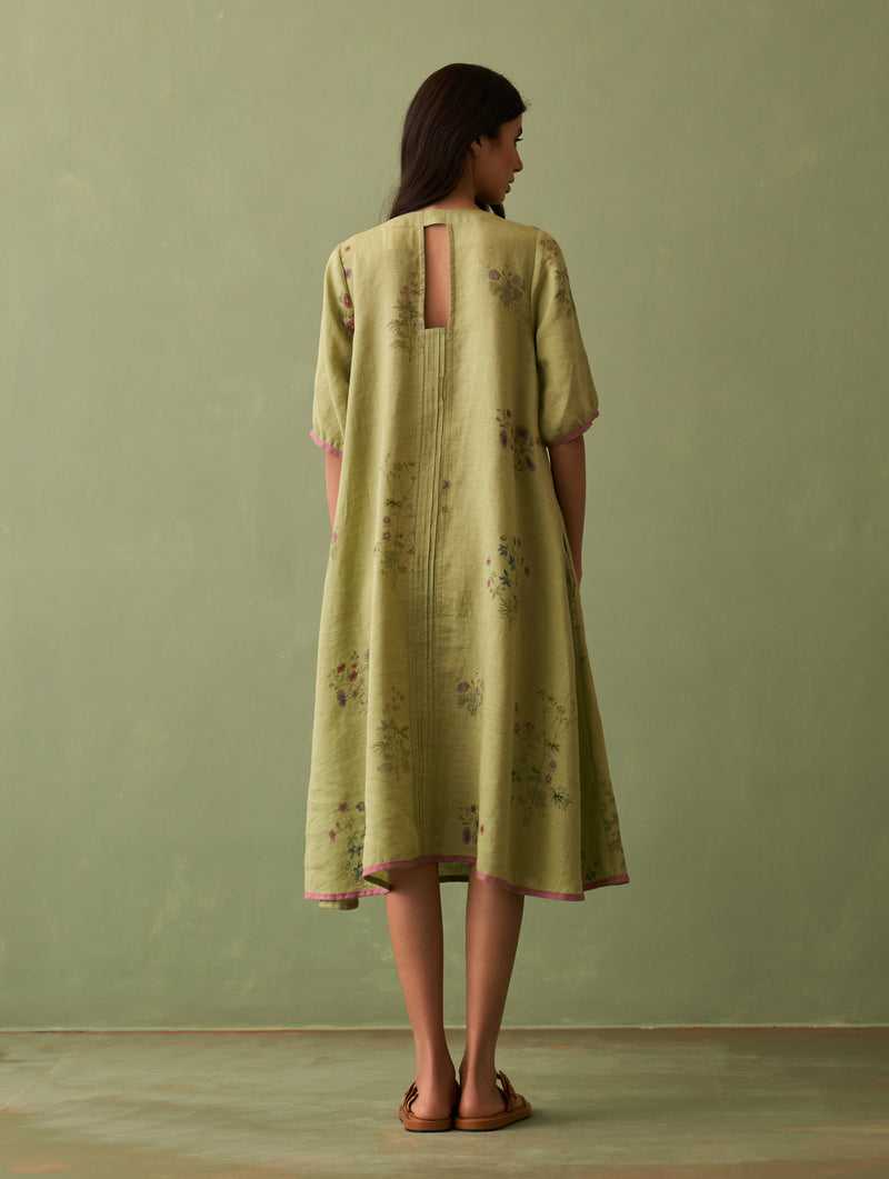 Kanami Botanical Linen Dress - Fern