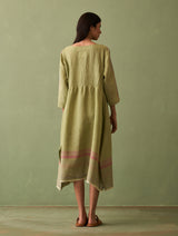 Eza Pintucked Linen Dress - Fern