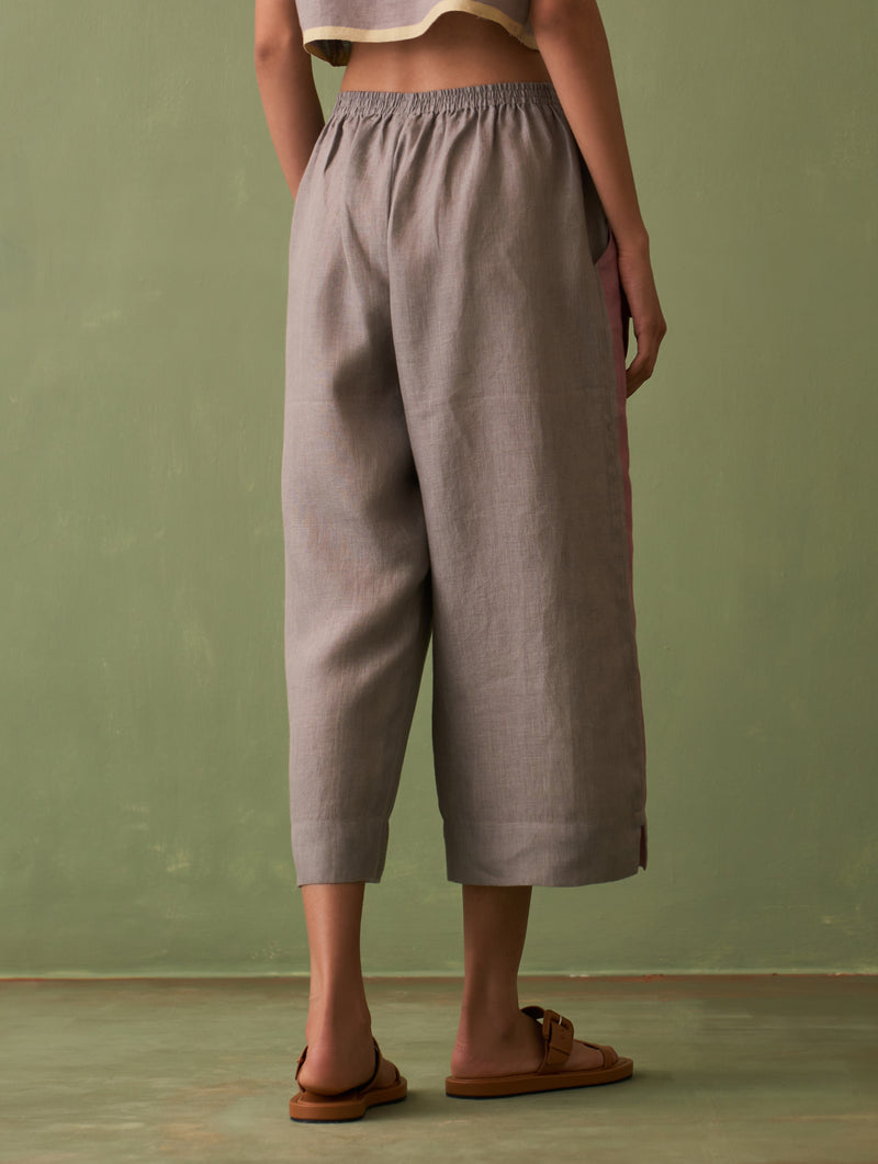 Yuri Border Linen Pant - Ash