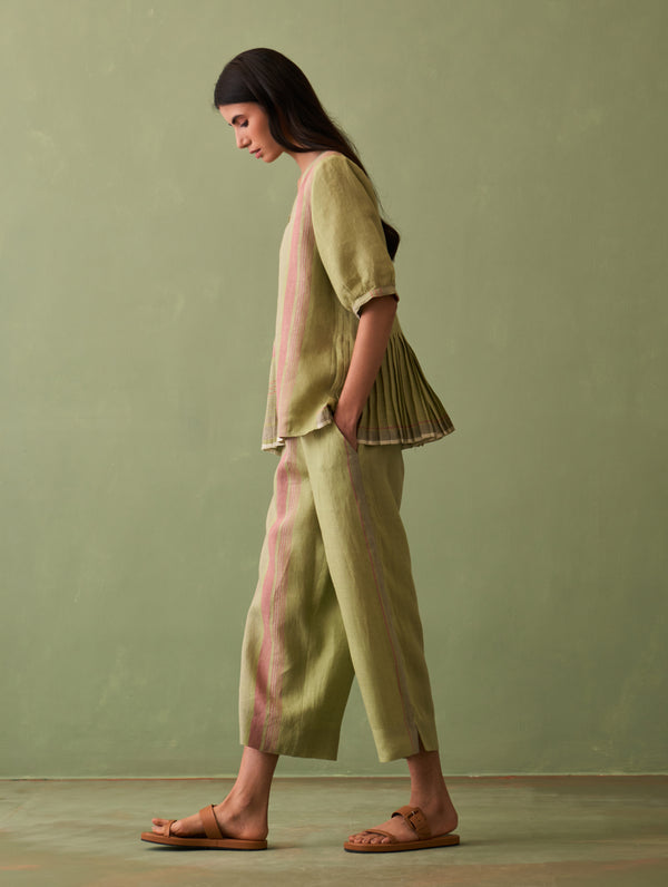 Simer Pleated Linen Co-ord Set - Fern