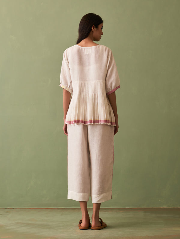 Simer Pleated Linen Co-ord Set - Ivory