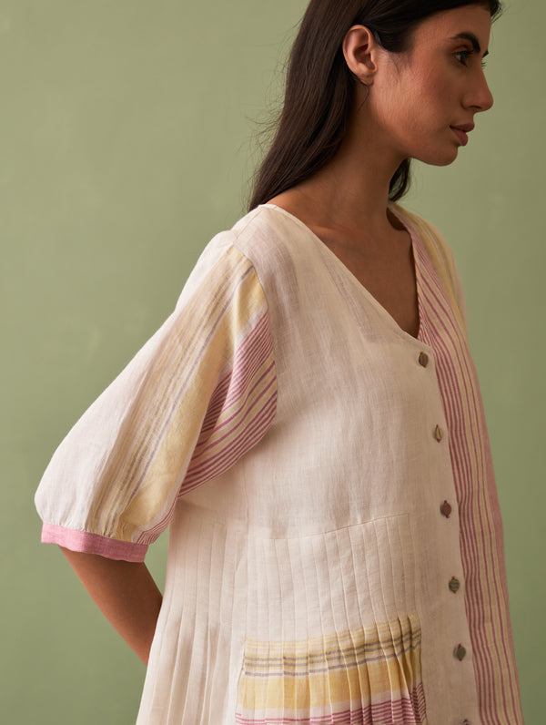 Simer Pleated Linen Top - Ivory