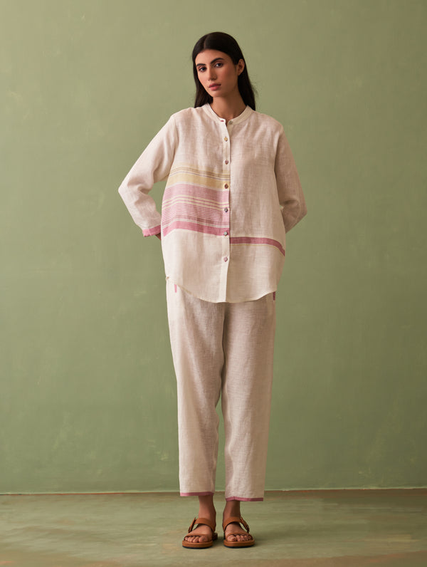 Resa Border Linen Co-ord Set - Ivory