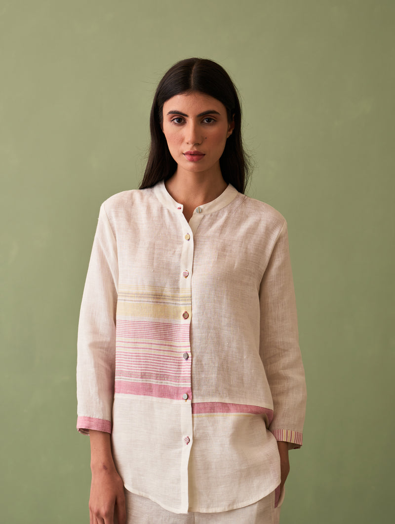 Resa Border Linen Shirt - Ivory