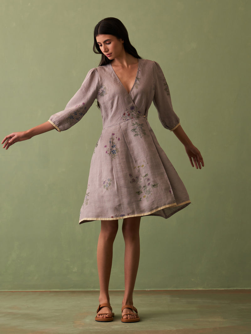 Mika Botanical Wrap Dress - Ash