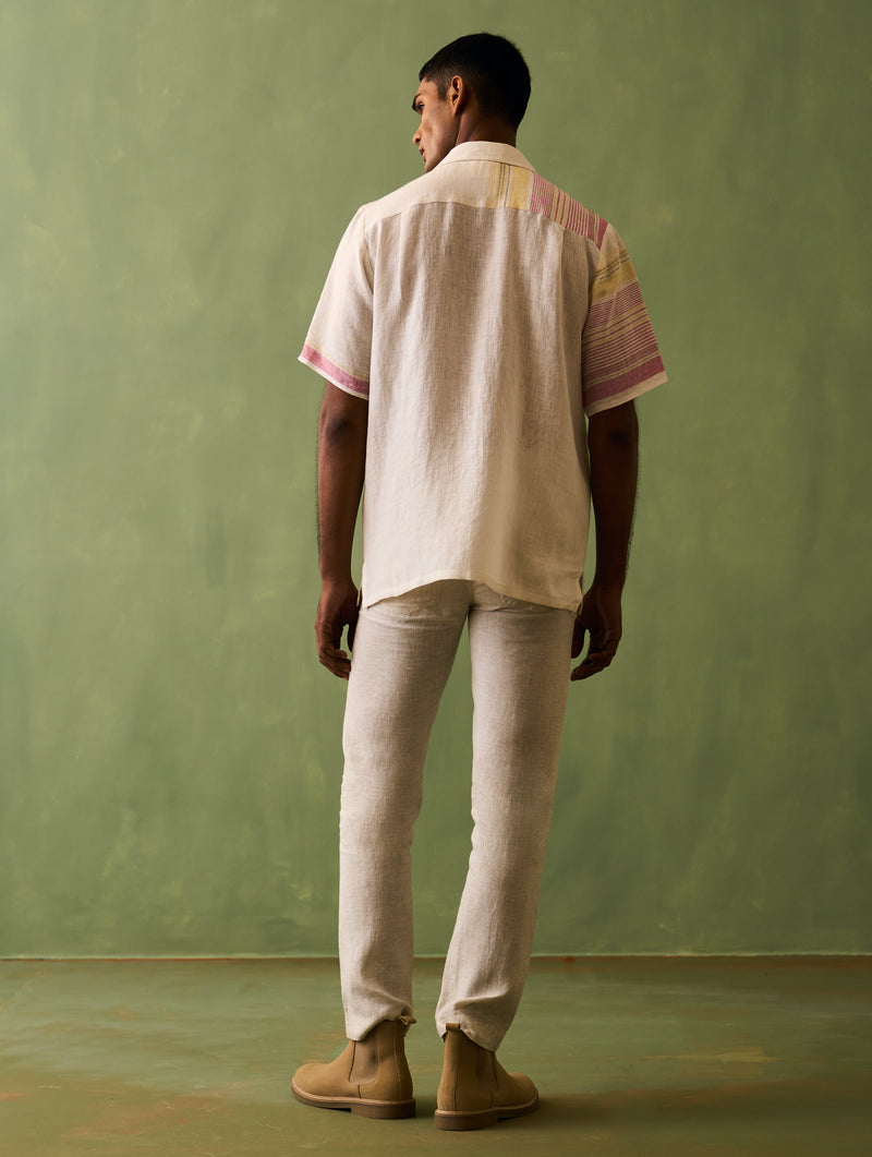 Mako Border Linen Shirt - Ivory