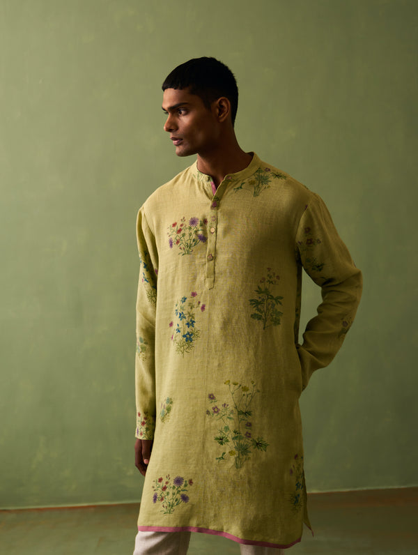 Hachi Botanical Linen Kurta - Fern